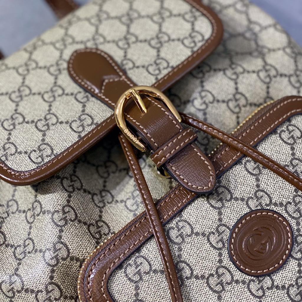 Gucci Backpack With Interlocking G Beige And Ebony GG Supreme Canvas Brown 11.8in/30cm GG 674147 92THG 8563