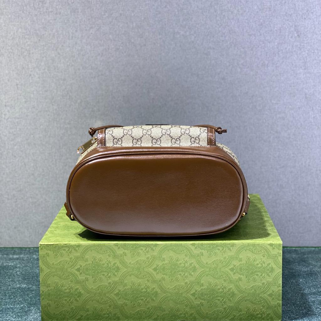 Gucci Backpack With Interlocking G Beige And Ebony GG Supreme Canvas Brown 11.8in/30cm GG 674147 92THG 8563