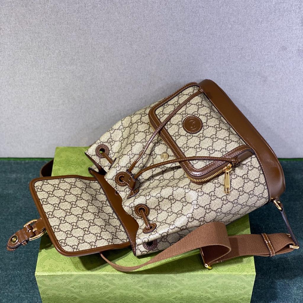Gucci Backpack With Interlocking G Beige And Ebony GG Supreme Canvas Brown 11.8in/30cm GG 674147 92THG 8563