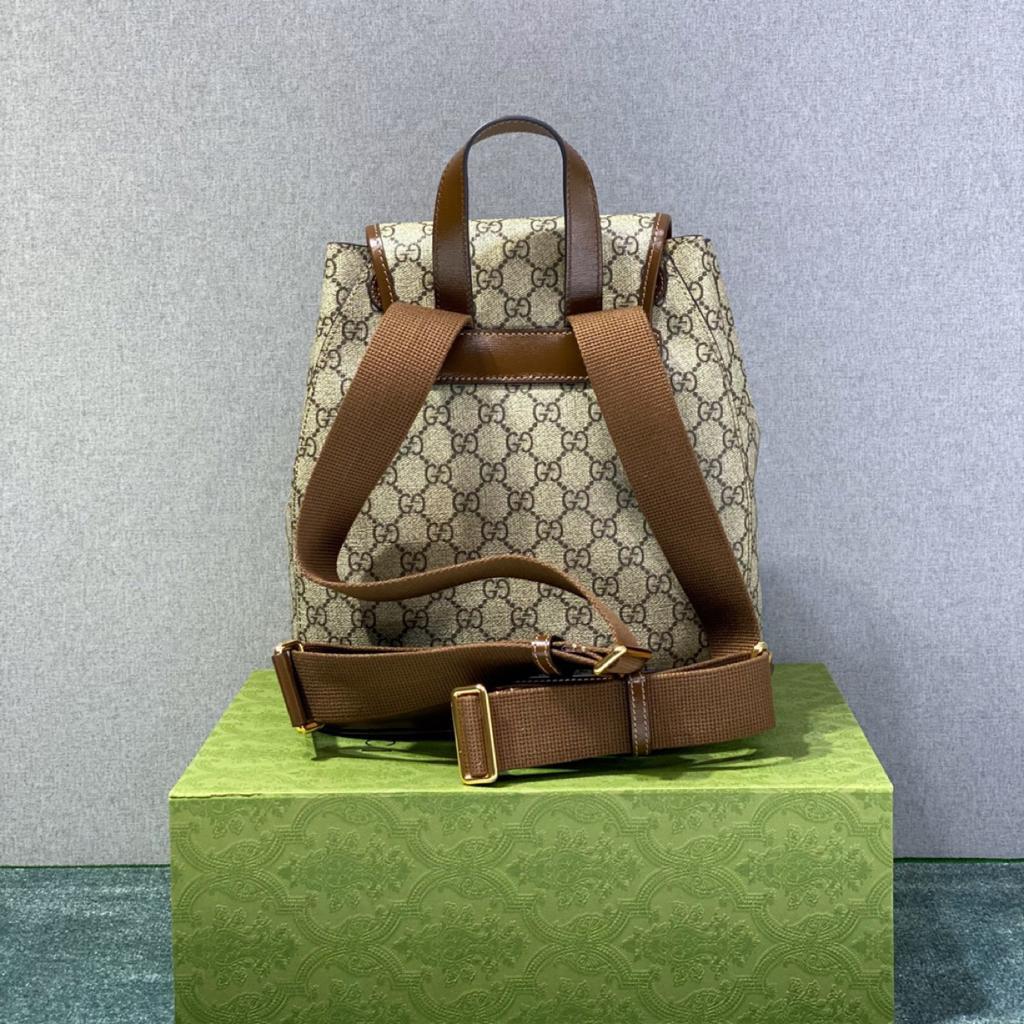 Gucci Backpack With Interlocking G Beige And Ebony GG Supreme Canvas Brown 11.8in/30cm GG 674147 92THG 8563