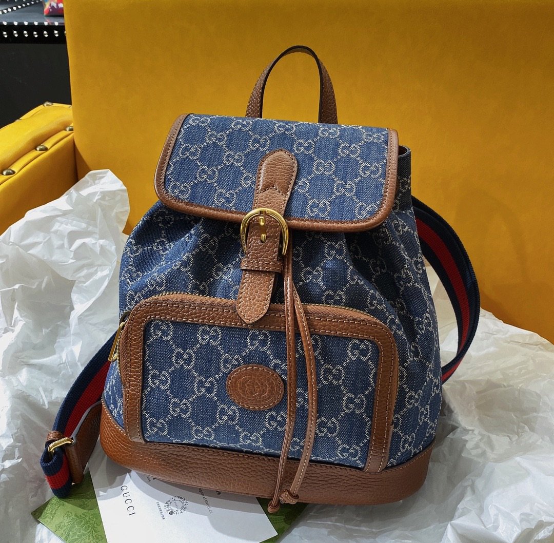 Gucci Backpack With Interlocking G Blue For Women, Women’s Bags 11.8in/30cm GG