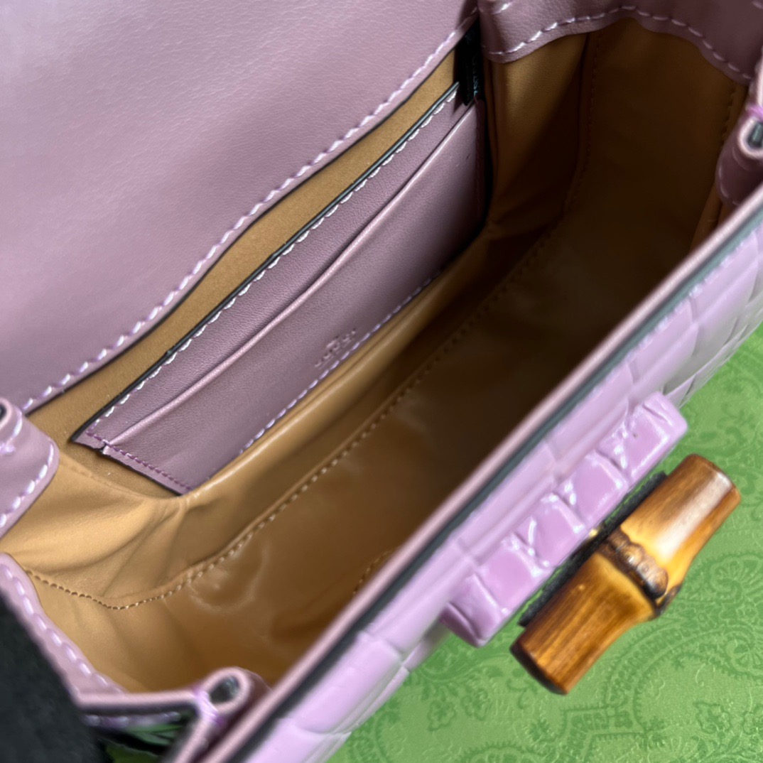 Gucci Bamboo 1947 Crocodile Mini Top Handle Bag Pink For Women, Women’s Bags 6.7in/17cm GG