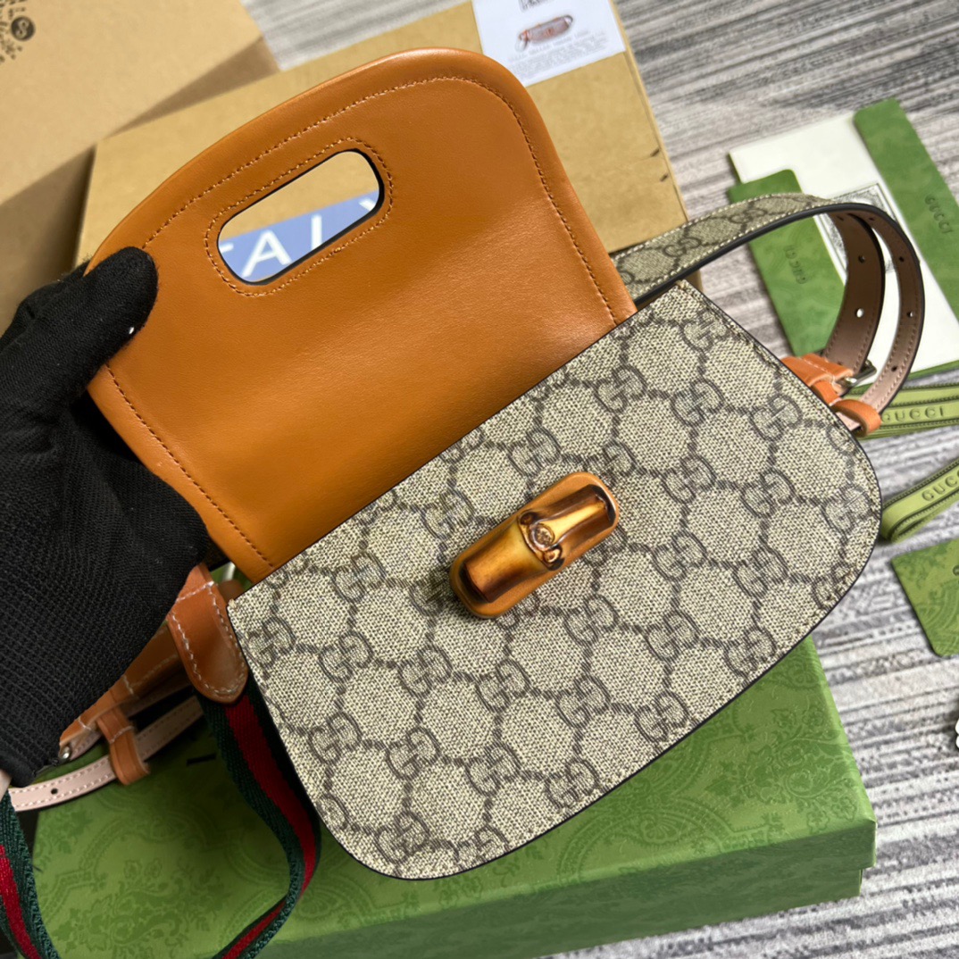 Gucci Bamboo 1947 Jumbo GG Small Top Handle Bag Brown For Women, Women’s Bags 8.3in/21cm GG