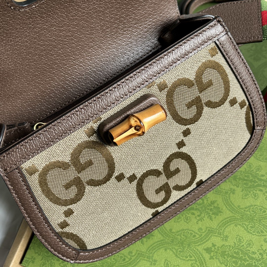 Gucci Bamboo 1947 Jumbo GG Small Top Handle Bag Camel And Ebony Jumbo GG Canvas Brown For Women 8.3in/21cm 675797 UKMDT 2570