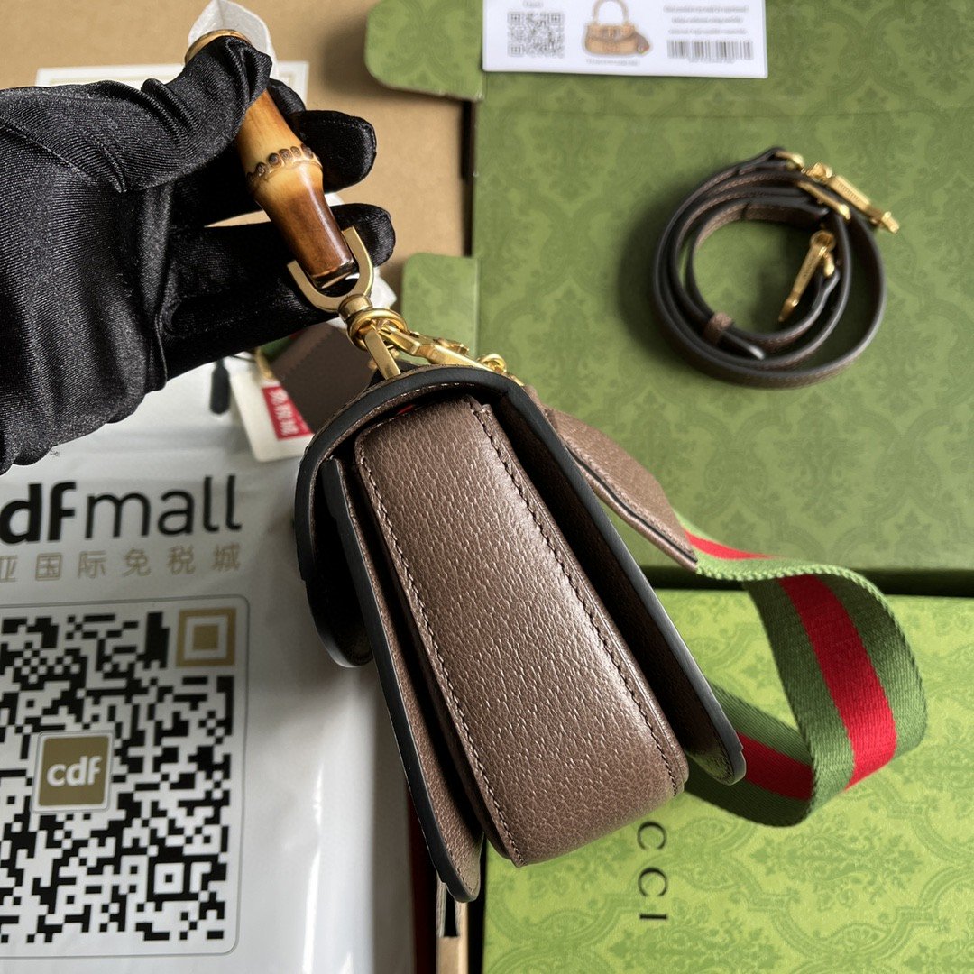 Gucci Bamboo 1947 Jumbo GG Small Top Handle Bag Camel And Ebony Jumbo GG Canvas Brown For Women 8.3in/21cm 675797 UKMDT 2570