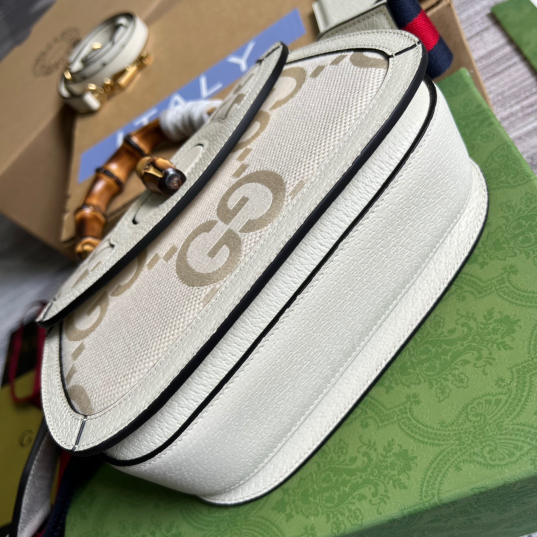 Gucci Bamboo 1947 Medium  Top Handle Bag White For Women, Women’s Bags 10.2in/26cm GG