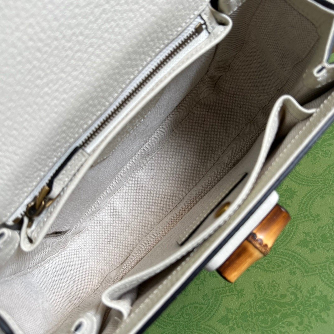 Gucci Bamboo 1947 Medium  Top Handle Bag White For Women, Women’s Bags 10.2in/26cm GG