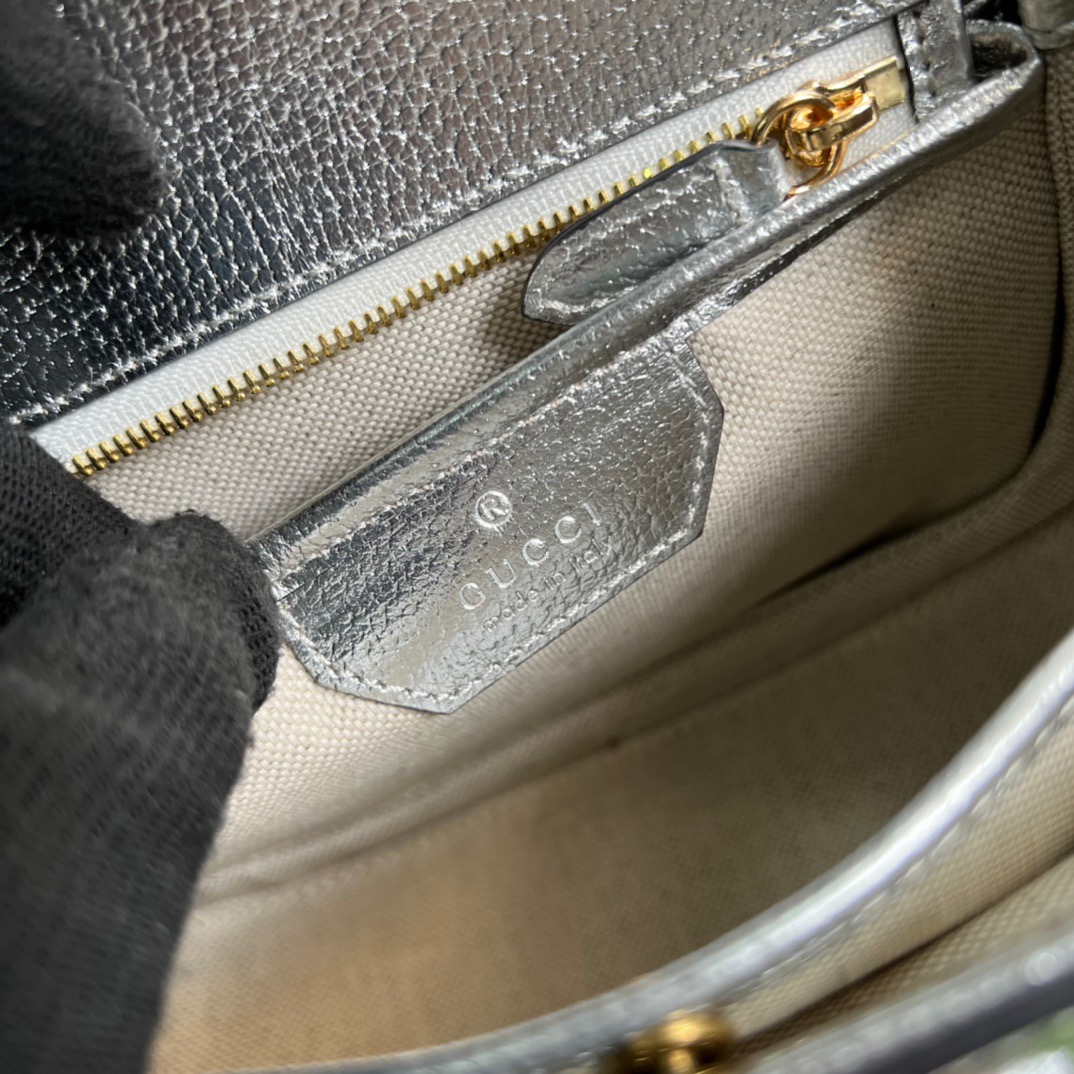 Gucci Bamboo 1947 Medium Top Handle Bag Silver For Women, Women’s Bags 10.2in/26cm GG
