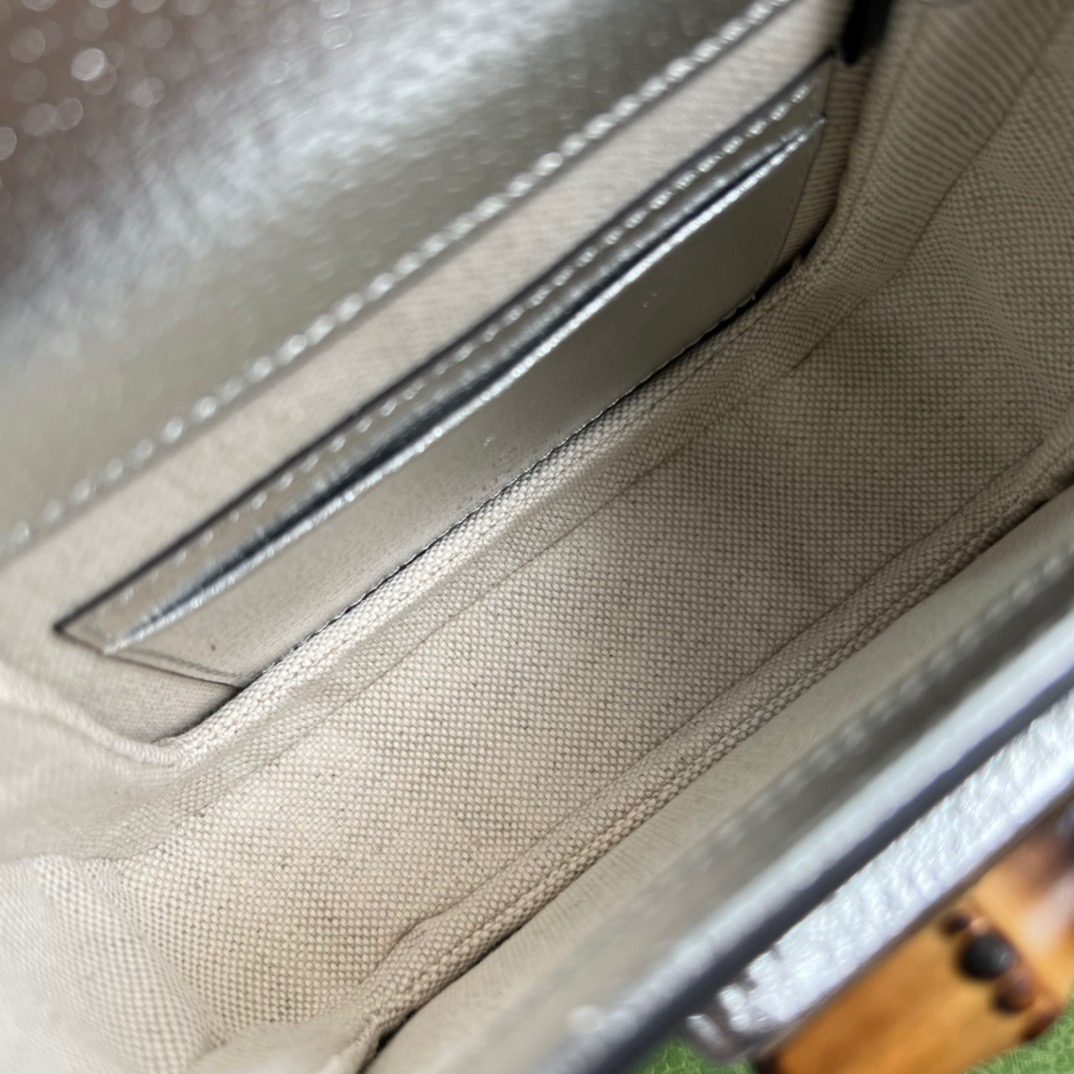 Gucci Bamboo 1947 Mini Top Handle Bag Silver For Women, Women’s Bags 6.7in/17cm GG