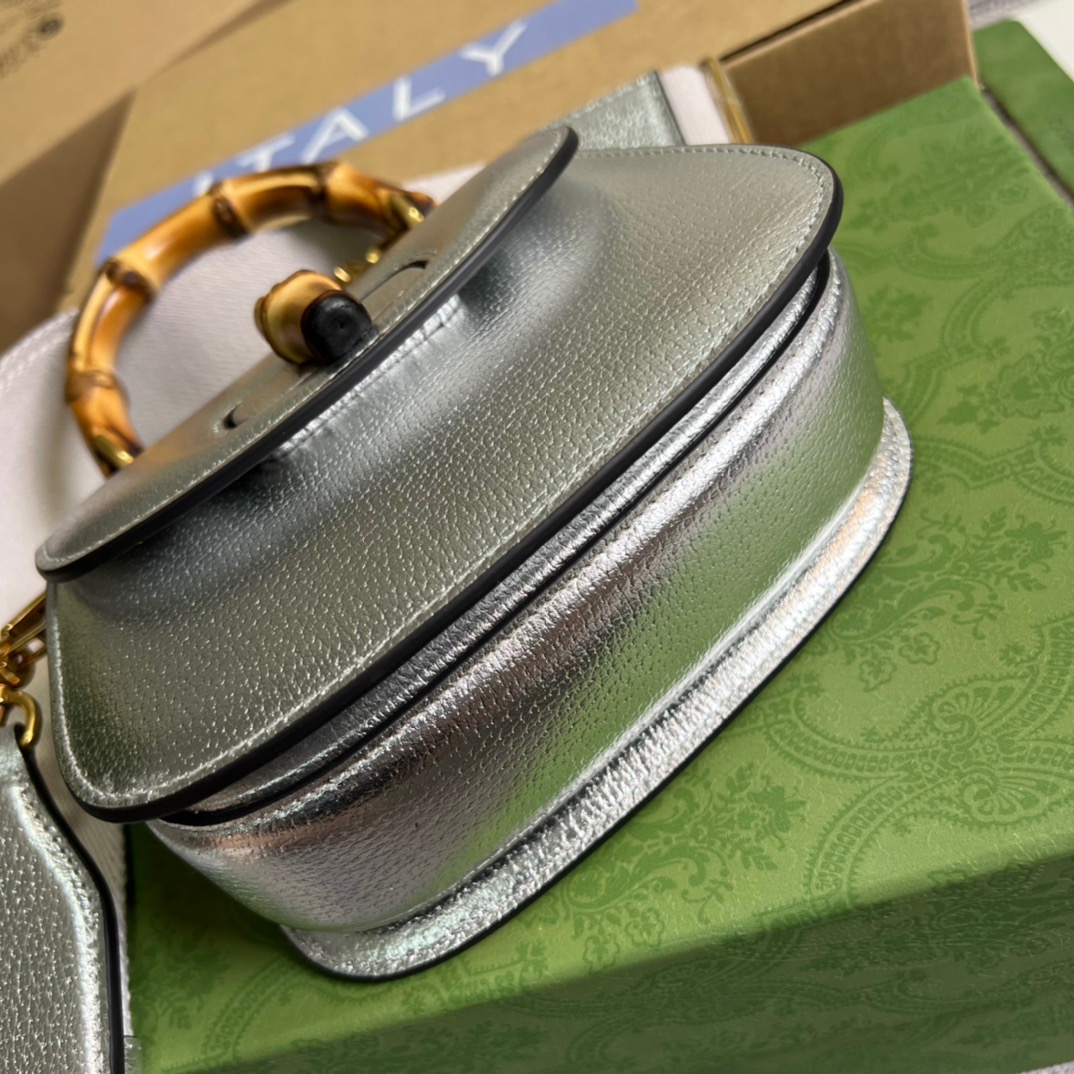 Gucci Bamboo 1947 Mini Top Handle Bag Silver For Women, Women’s Bags 6.7in/17cm GG