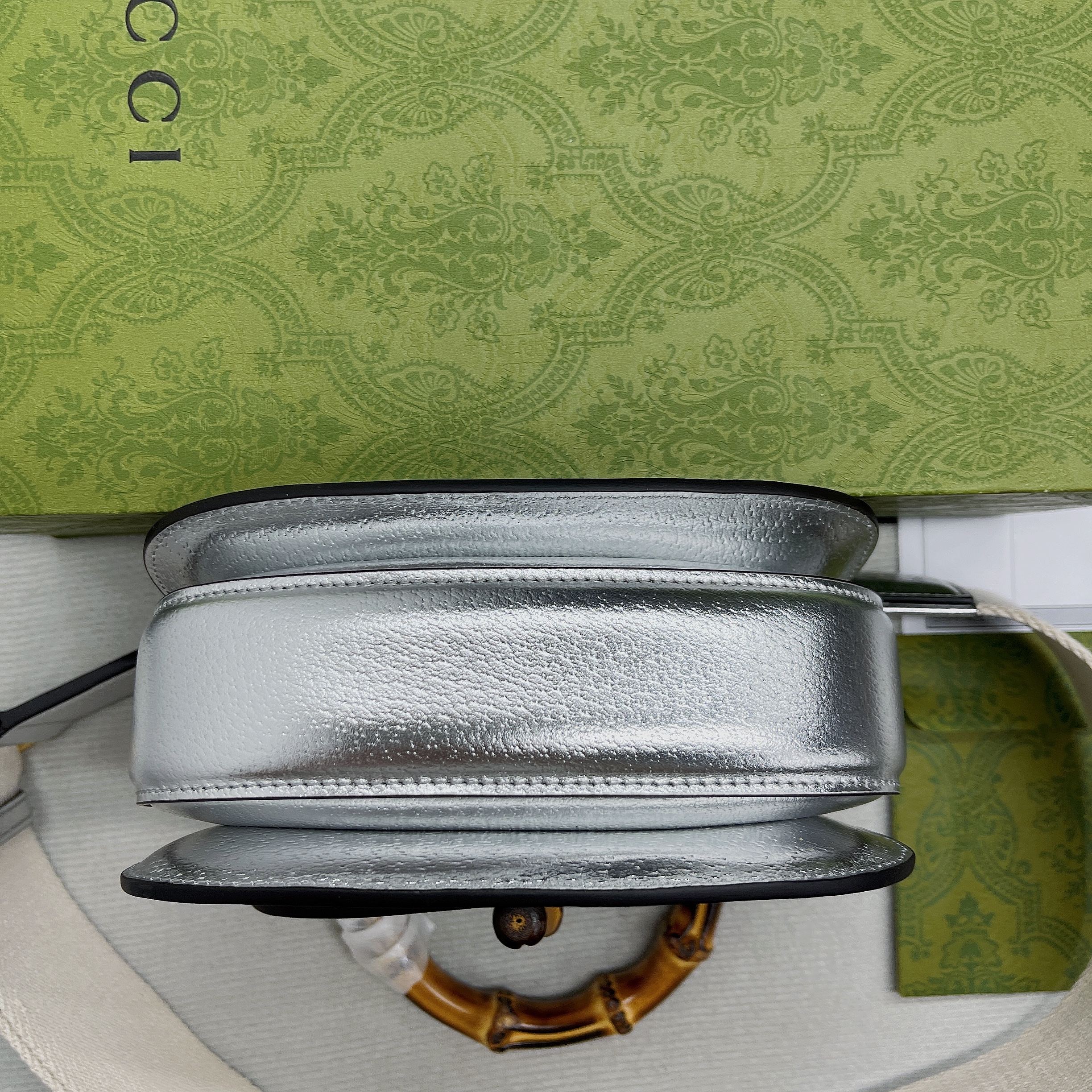 Gucci Bamboo 1947 Mini Top Handle Bag Silver For Women, Women’s Bags 6.7in/17cm GG