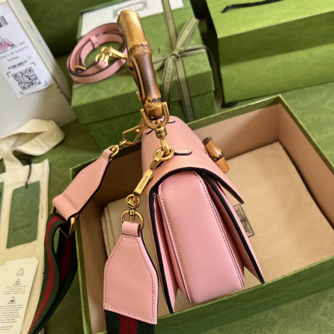 Gucci Bamboo 1947 Small Top Handle Bag  Pink  For Women 8.3in/21cm GG 675797 10ODT 5467