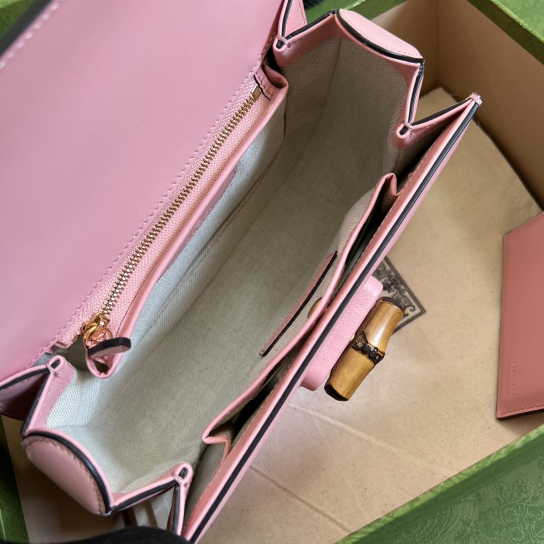 Gucci Bamboo 1947 Small Top Handle Bag  Pink  For Women 8.3in/21cm GG 675797 10ODT 5467