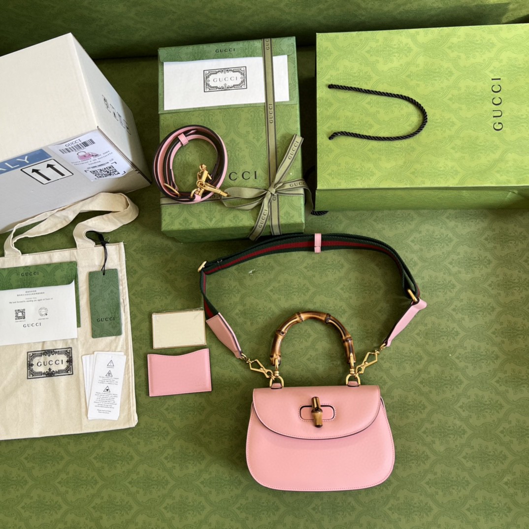 Gucci Bamboo 1947 Small Top Handle Bag  Pink  For Women 8.3in/21cm GG 675797 10ODT 5467