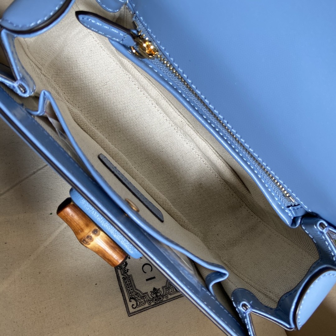 Gucci Bamboo 1947 Small Top Handle Bag Blue For Women 8.3in/21cm GG 675797 10ODT 4371