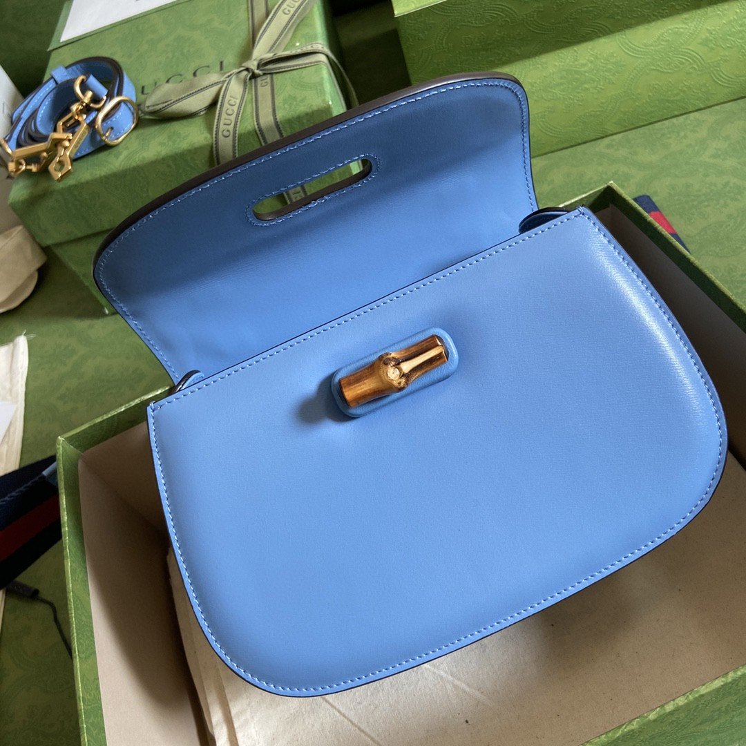 Gucci Bamboo 1947 Small Top Handle Bag Blue For Women 8.3in/21cm GG 675797 10ODT 4371