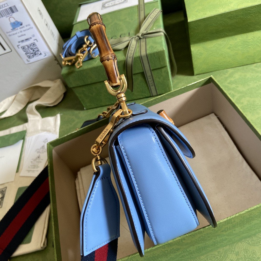 Gucci Bamboo 1947 Small Top Handle Bag Blue For Women 8.3in/21cm GG 675797 10ODT 4371