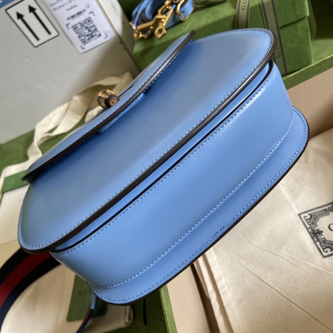 Gucci Bamboo 1947 Small Top Handle Bag Blue For Women 8.3in/21cm GG 675797 10ODT 4371