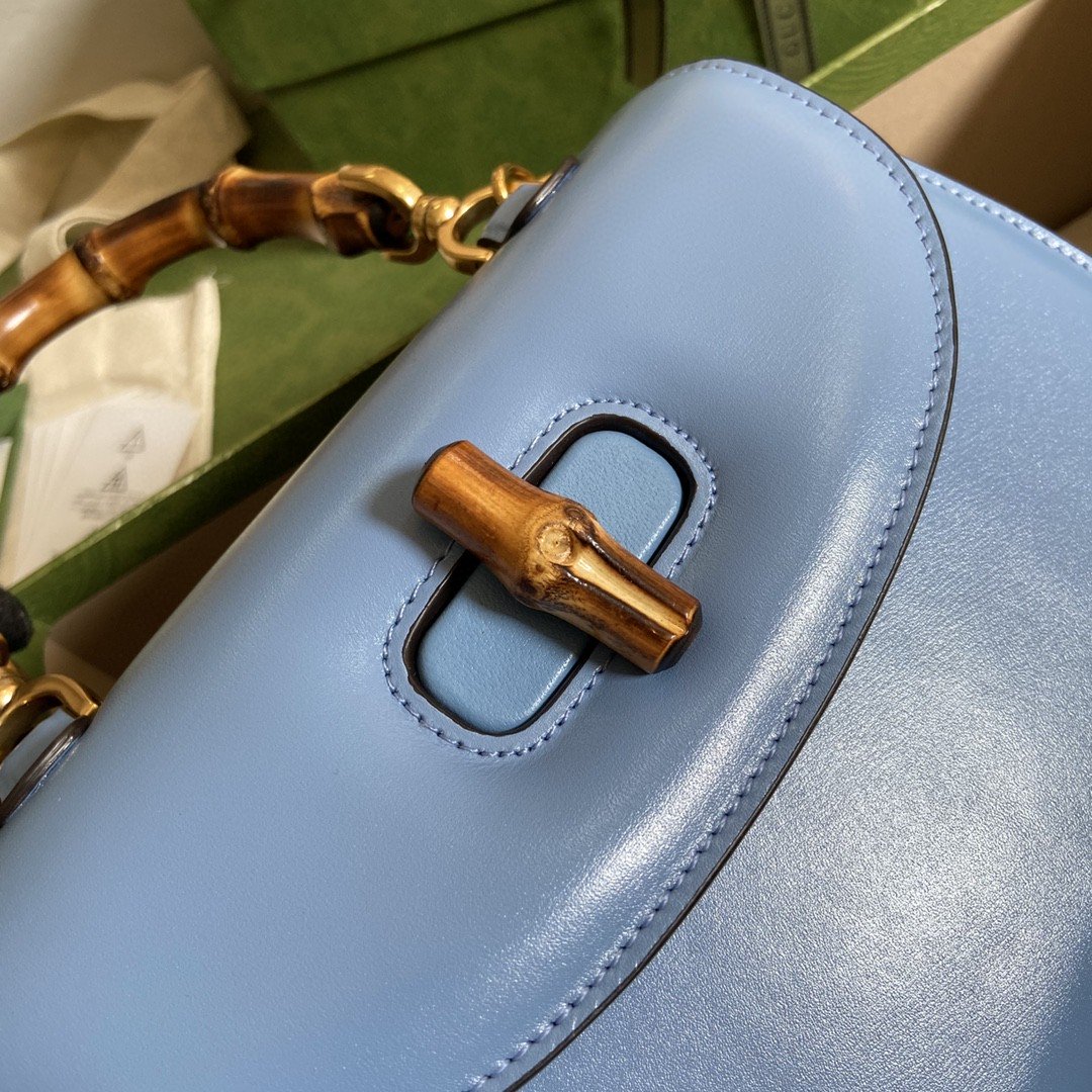 Gucci Bamboo 1947 Small Top Handle Bag Blue For Women 8.3in/21cm GG 675797 10ODT 4371