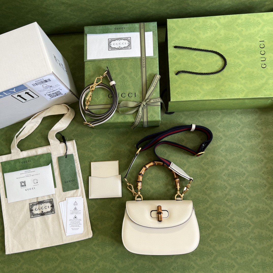 Gucci Bamboo 1947 Small Top Handle Bag White For Women 8.3in/21cm GG 675797 10ODT 8454