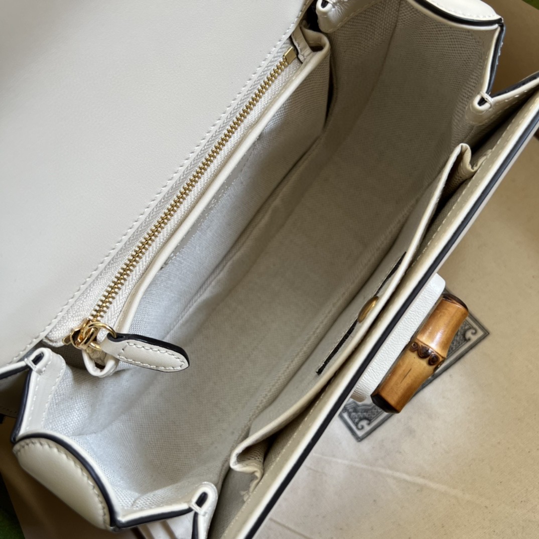 Gucci Bamboo 1947 Small Top Handle Bag White For Women 8.3in/21cm GG 675797 10ODT 8454