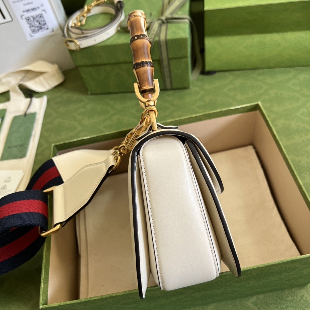 Gucci Bamboo 1947 Small Top Handle Bag White For Women 8.3in/21cm GG 675797 10ODT 8454