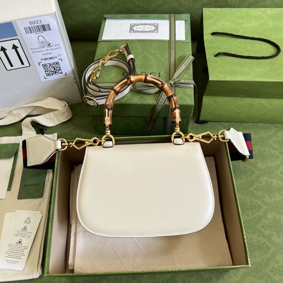 Gucci Bamboo 1947 Small Top Handle Bag White For Women 8.3in/21cm GG 675797 10ODT 8454
