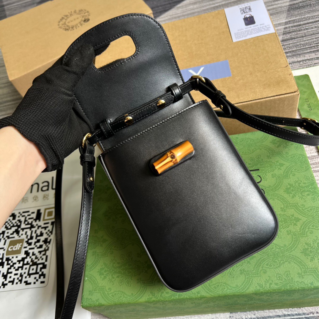 Gucci Bamboo Mini Handbag Black For Women, Women’s Bags 6.2in/16cm GG 702106 UZY0T 1000