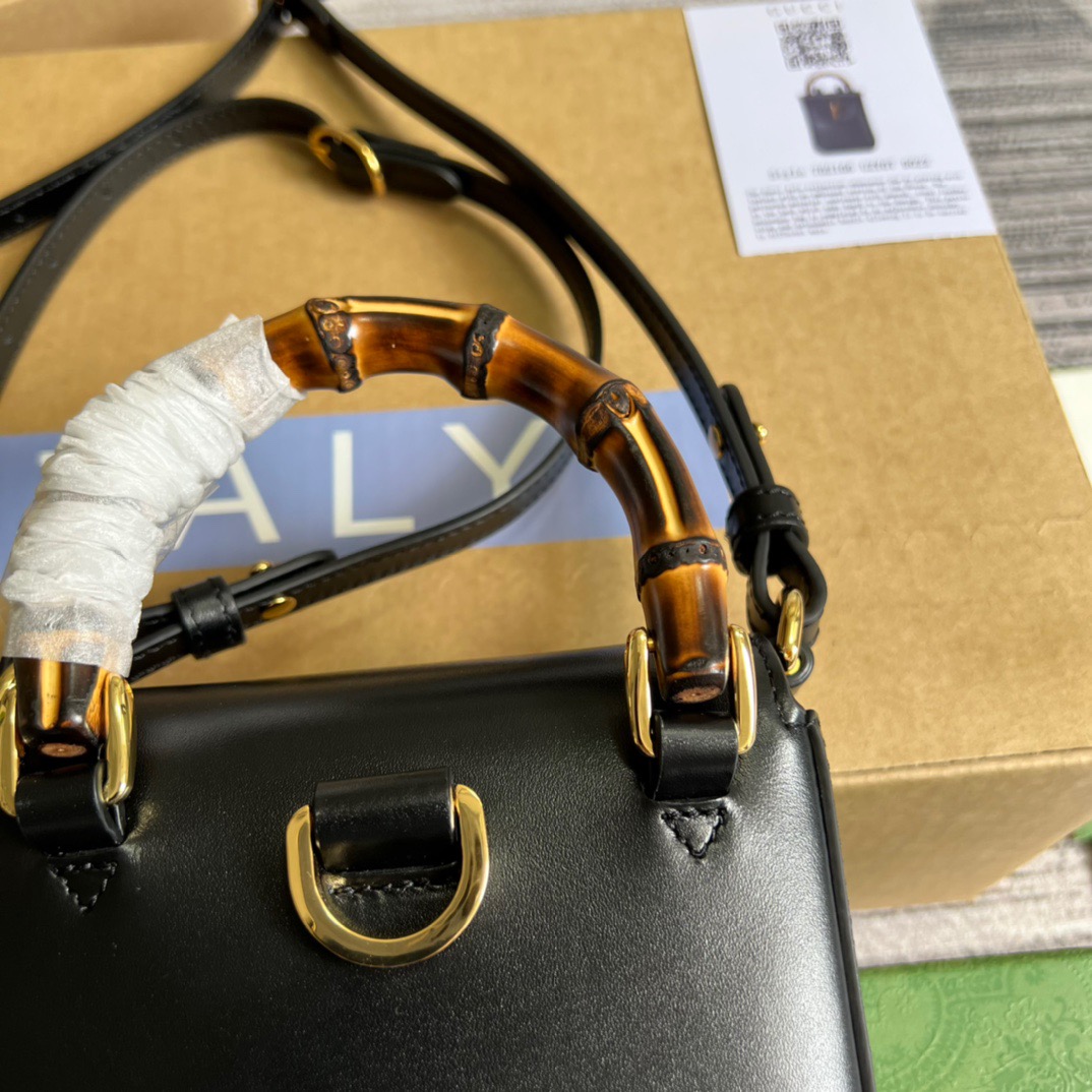 Gucci Bamboo Mini Handbag Black For Women, Women’s Bags 6.2in/16cm GG 702106 UZY0T 1000