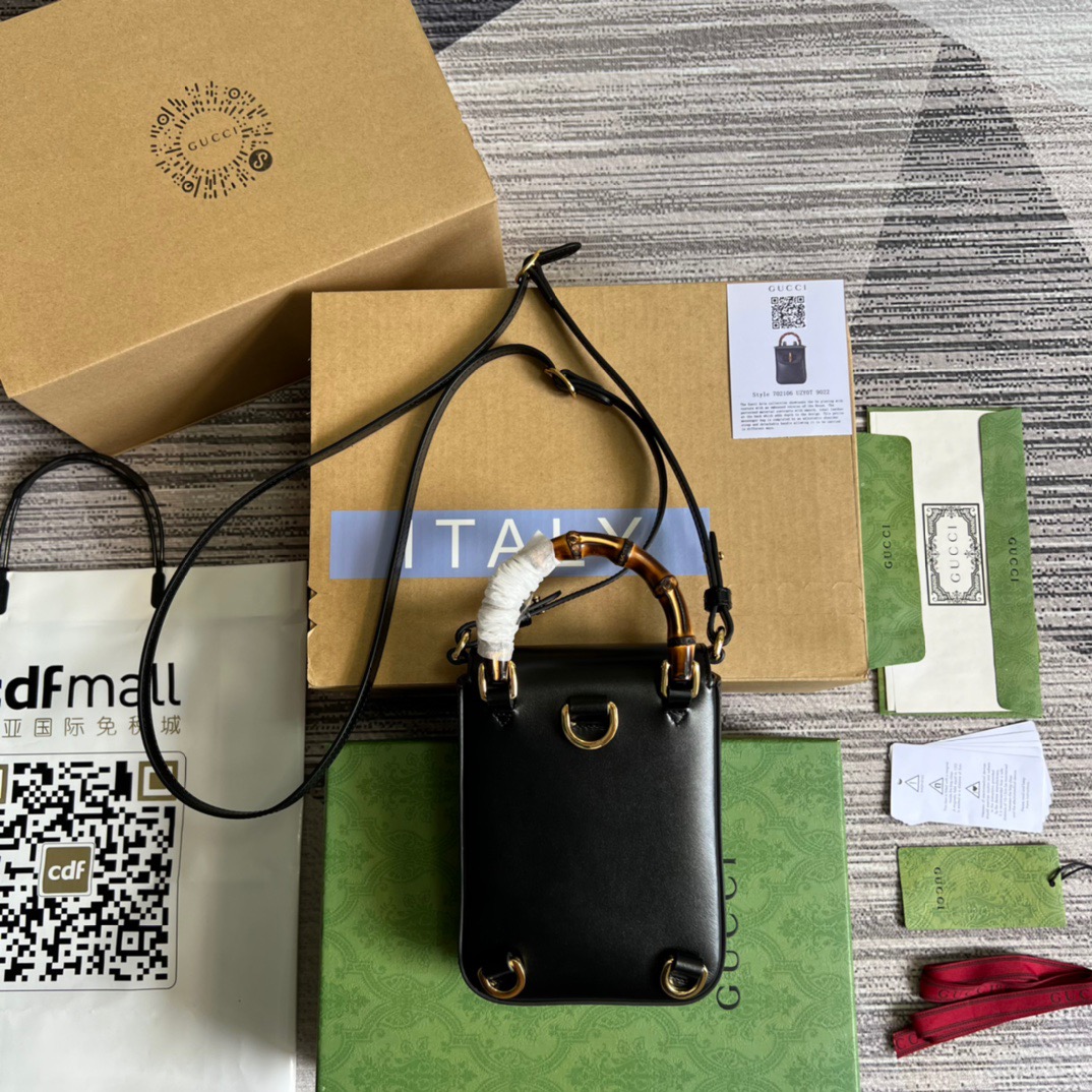 Gucci Bamboo Mini Handbag Black For Women, Women’s Bags 6.2in/16cm GG 702106 UZY0T 1000