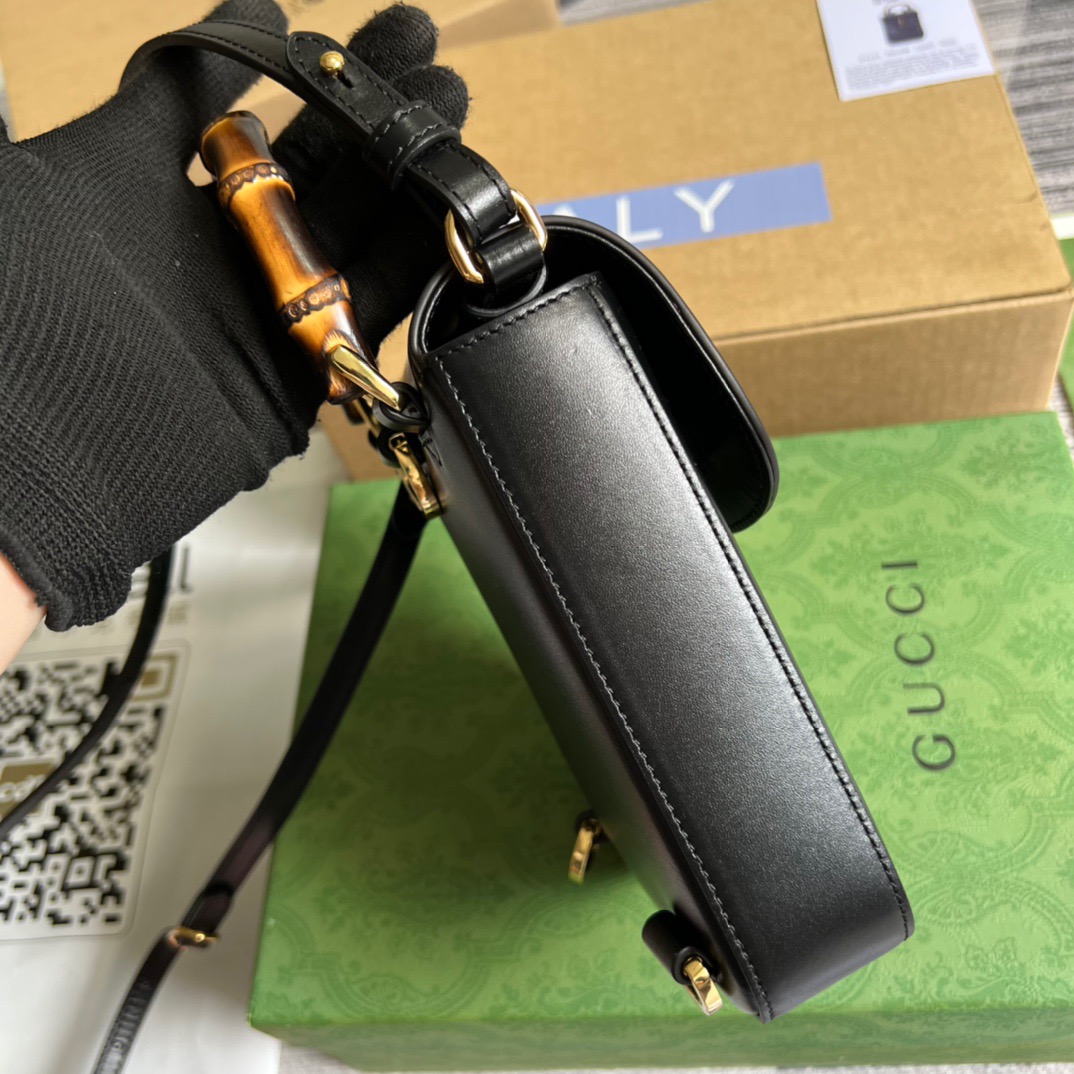 Gucci Bamboo Mini Handbag Black For Women, Women’s Bags 6.2in/16cm GG 702106 UZY0T 1000