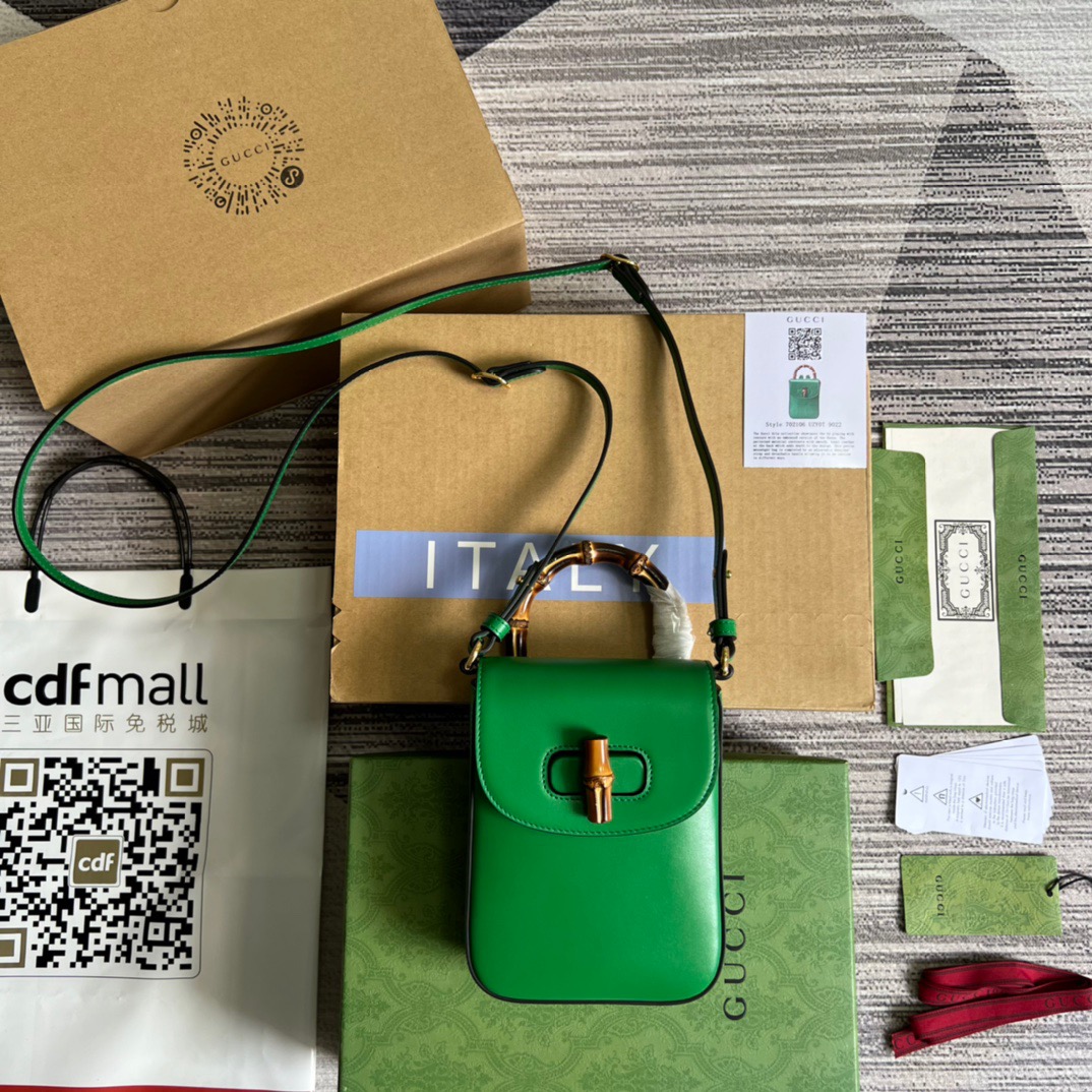 Gucci Bamboo Mini Handbag Green For Women, Women’s Bags 6.2in/16cm GG