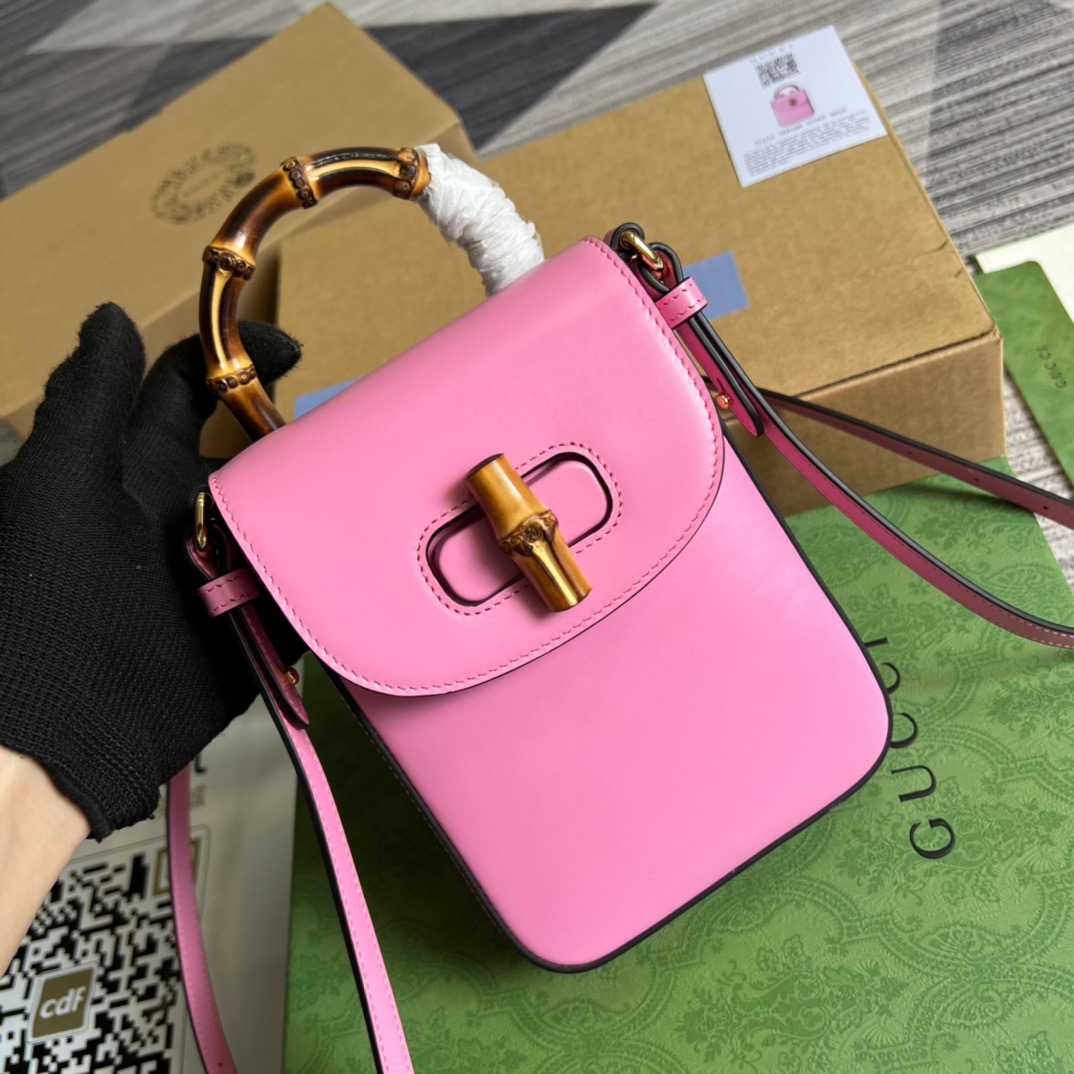 Gucci Bamboo Mini Handbag Pink For Women, Women’s Bags 6.2in/16cm GG 702106 UZY0T 5814
