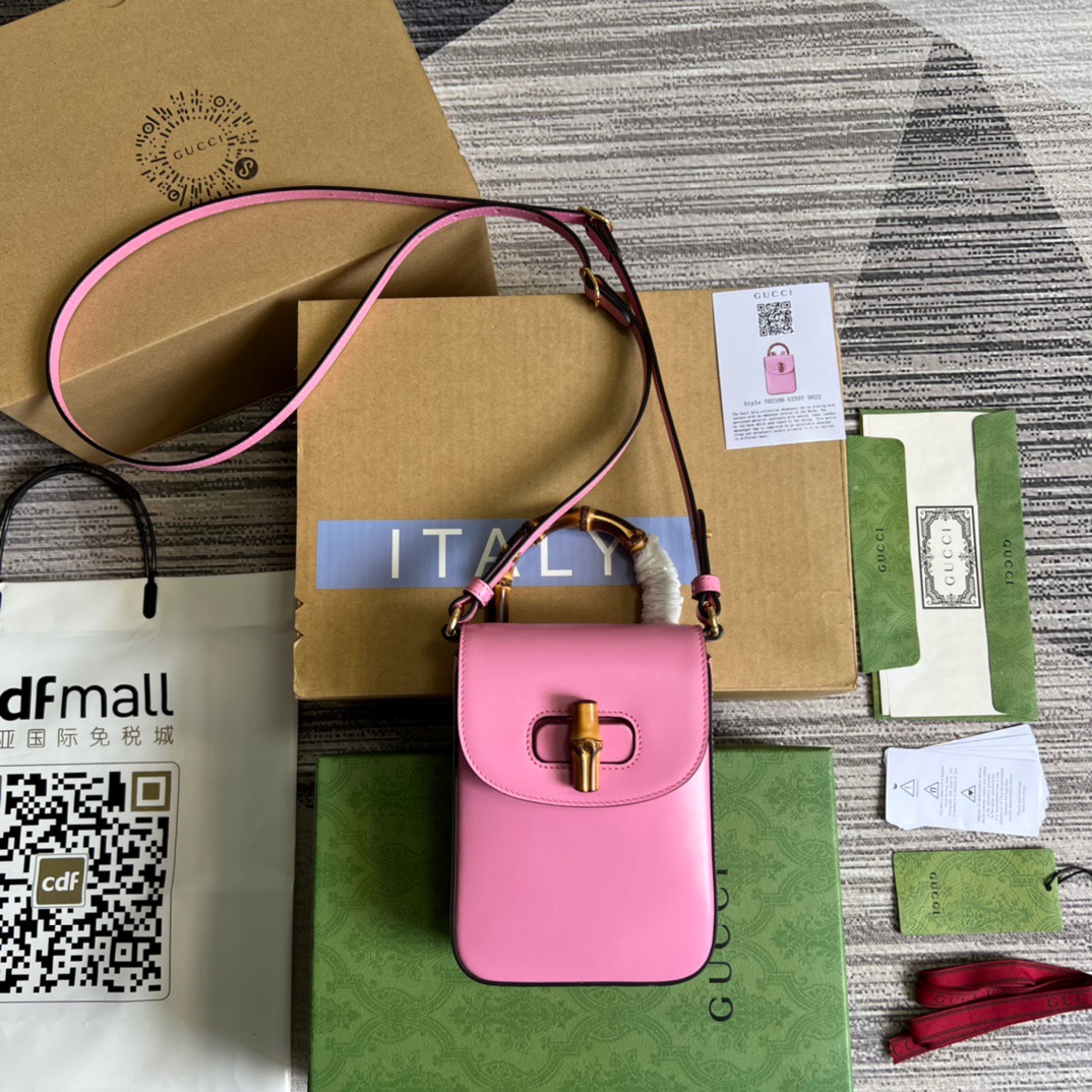 Gucci Bamboo Mini Handbag Pink For Women, Women’s Bags 6.2in/16cm GG 702106 UZY0T 5814