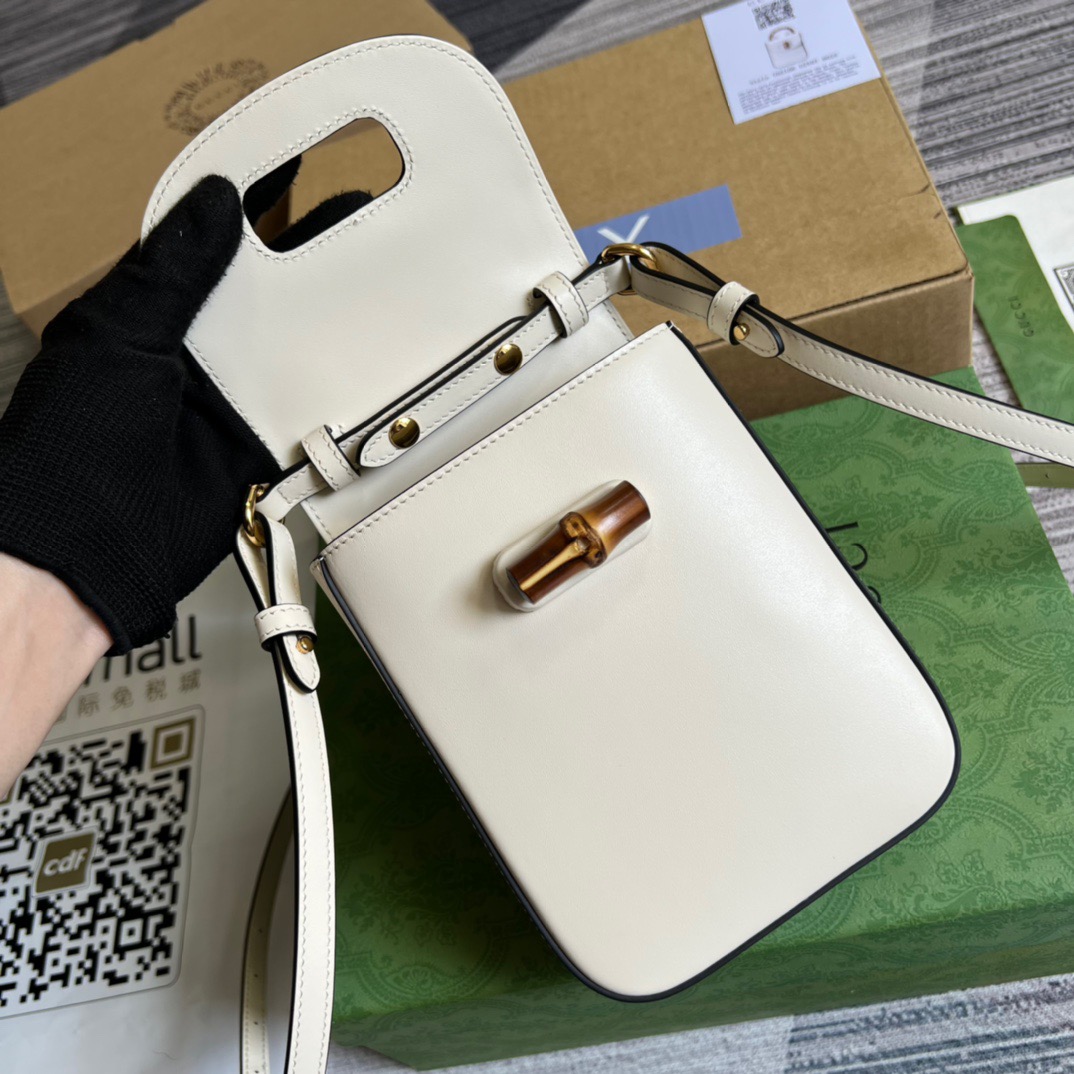 Gucci Bamboo Mini Handbag White For Women, Women’s Bags 6.2in/16cm GG 702106 UZY0T 9022