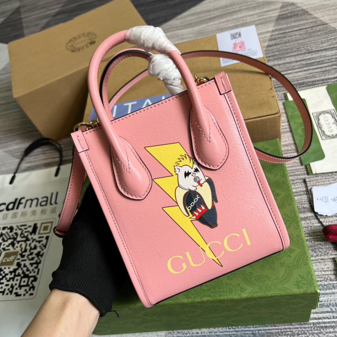 Gucci Bananya Print Mini Tote Bag Pink For Women, Women’s Bags 7.9in/20cm GG 671623XAG 5964