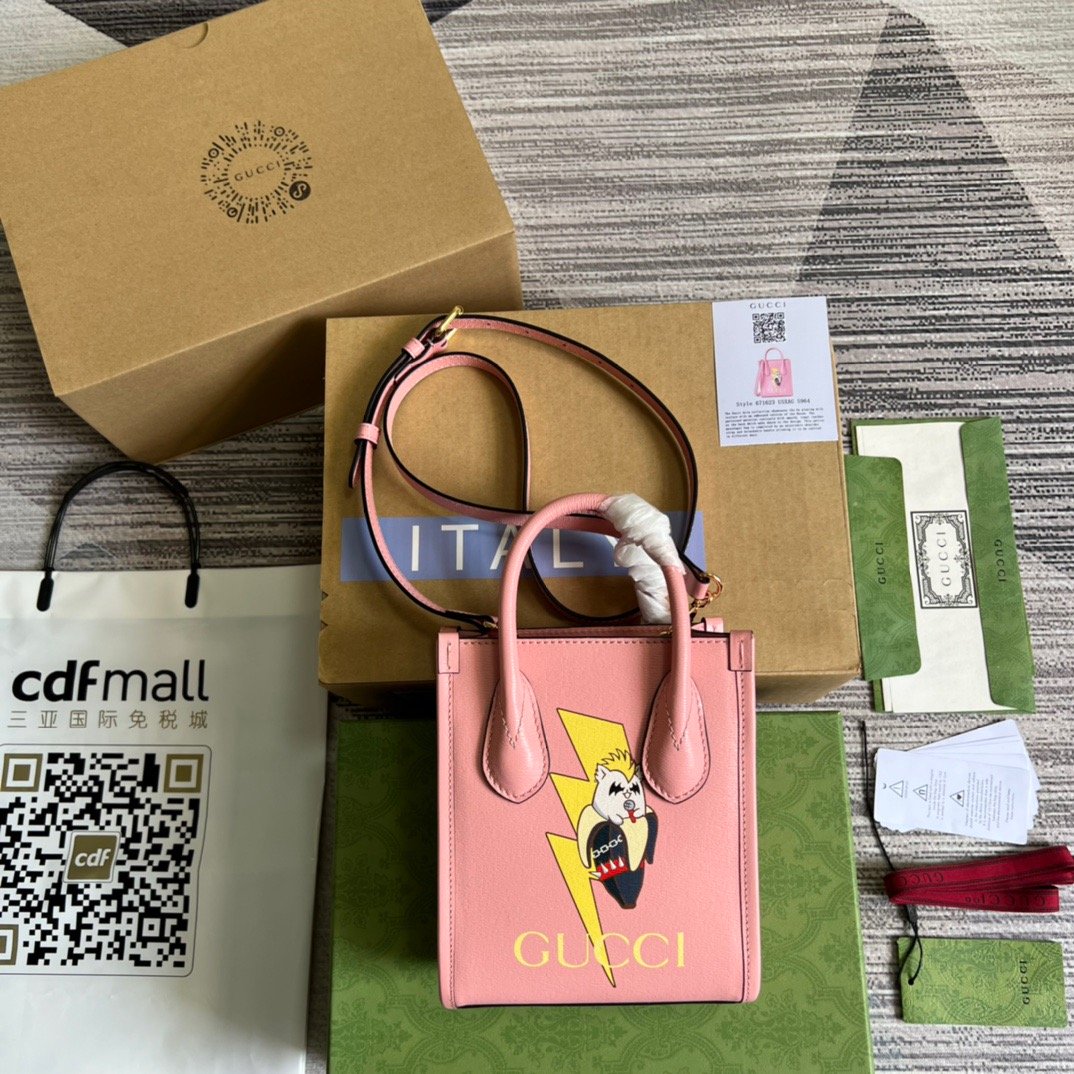 Gucci Bananya Print Mini Tote Bag Pink For Women, Women’s Bags 7.9in/20cm GG 671623XAG 5964