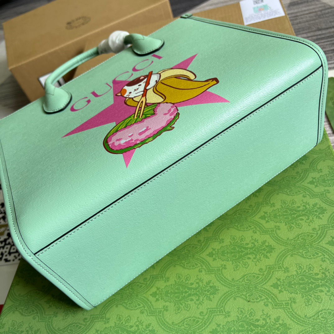 Gucci Bananya Print Small Tote Green For Women, Women’s Bags 12.2in/31cm GG 659983AG 3067