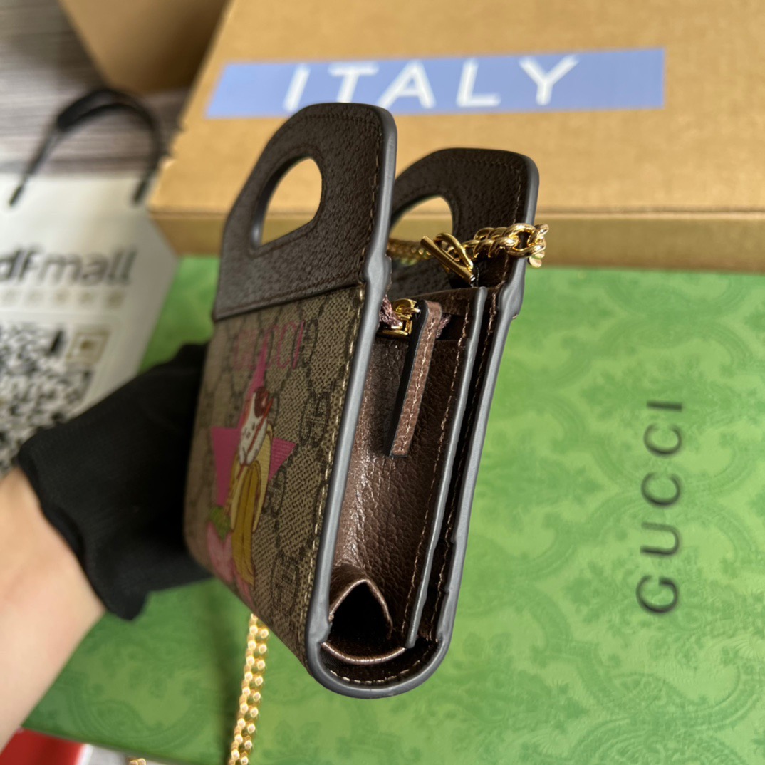 Gucci Bananya Print Top Handle Mini Bag Supreme Canvas Beige For Women? 4.9in/12.5cm