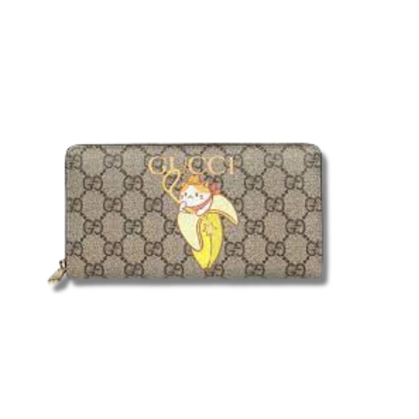 Gucci Bananya Print Zip Aound Wallet Supreme Canvas Beige For Women? 7.5in/19cm 701060VAG 8679