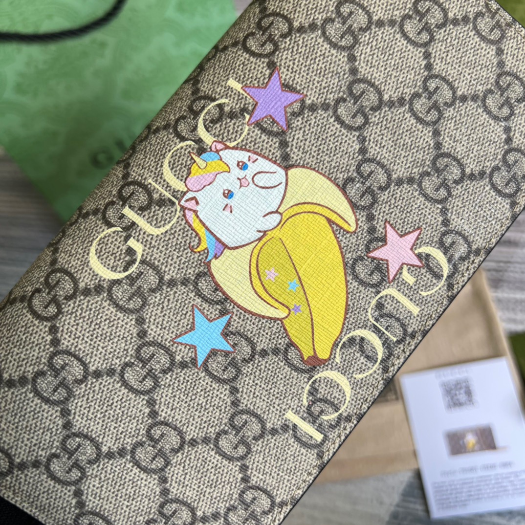 Gucci Bananya Print Zip Aound Wallet Supreme Canvas Beige For Women? 7.5in/19cm 701060VAG 8679