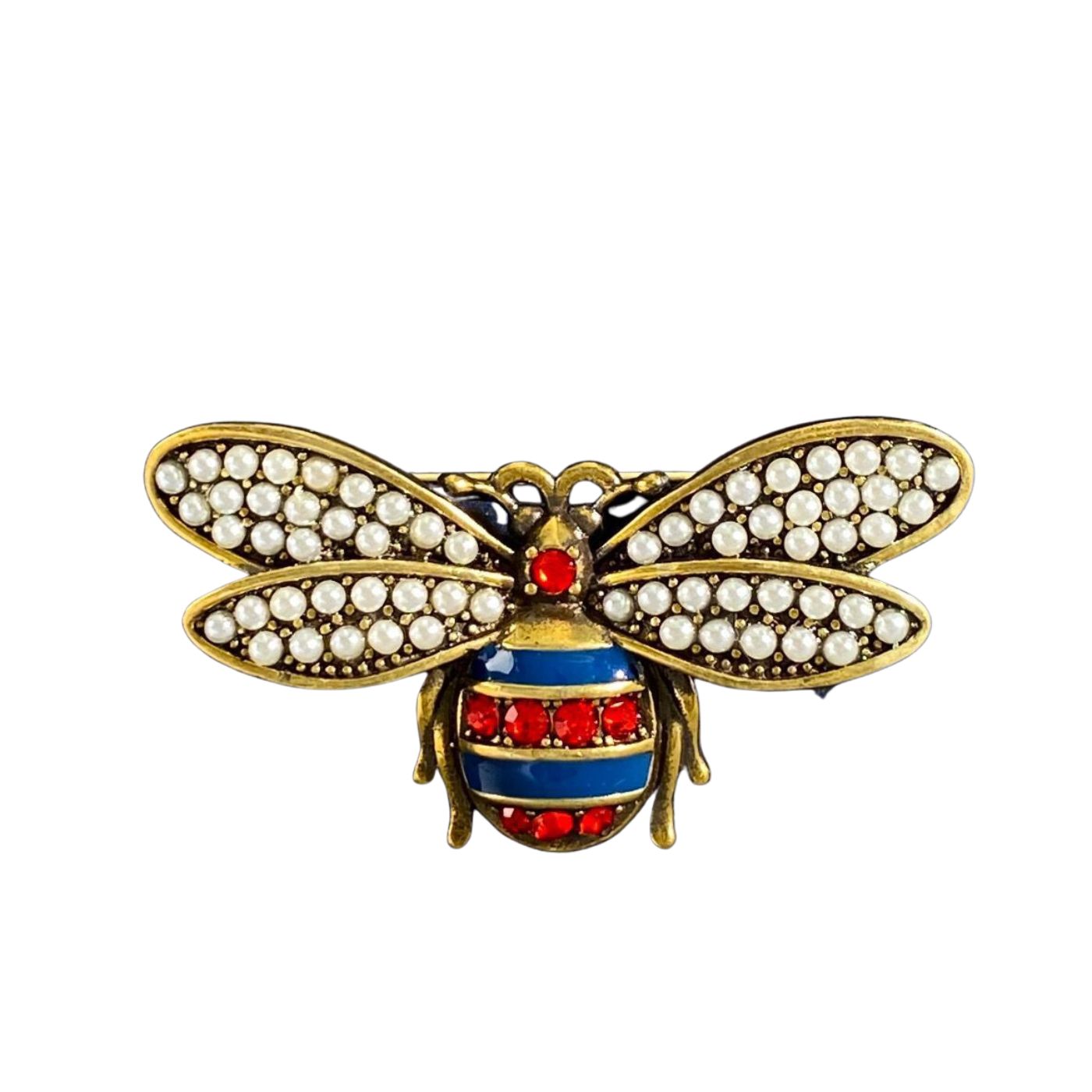 Gucci Bee Series Pearl Red Diamond Bee Brooch Gold For Women