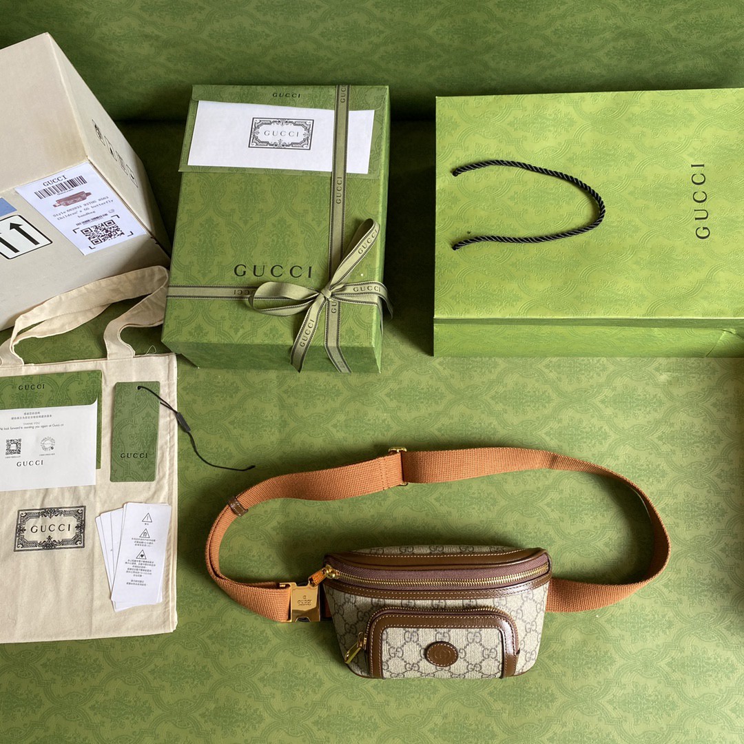 Gucci Belt Bag With Interlocking G Beige And Ebony GG Supreme Canvas For Women 9in/23cm 682933 92THG 8563