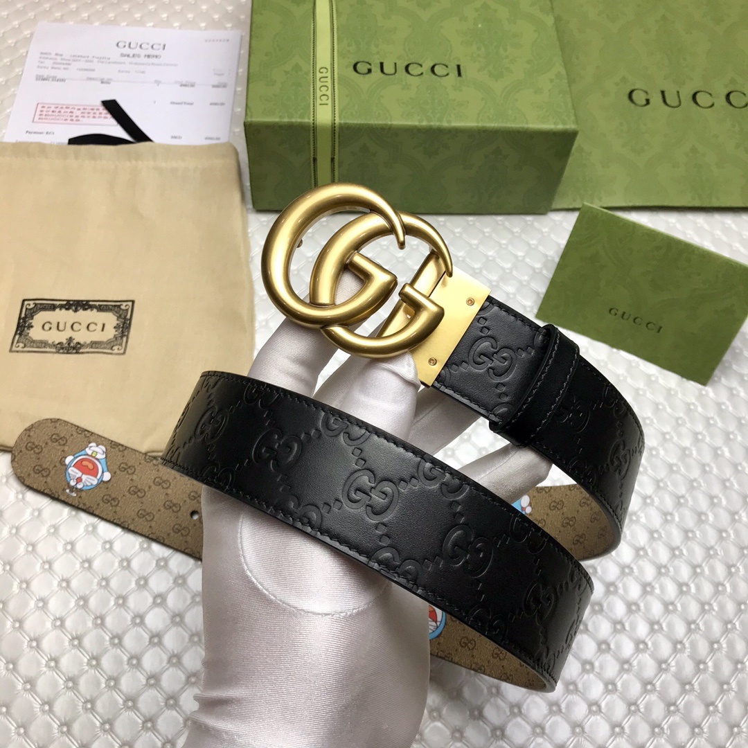 Gucci Belt Signature With Double G Buckle Doreamon Black For Women, Women Belt