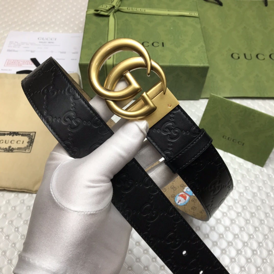Gucci Belt Signature With Double G Buckle Doreamon Black For Women, Women Belt