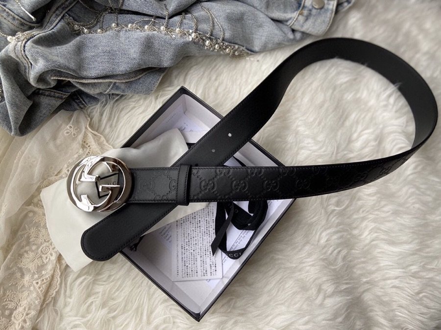 Gucci Belt Signature With Interlocking G Buckle Black For Women, Women Belt
