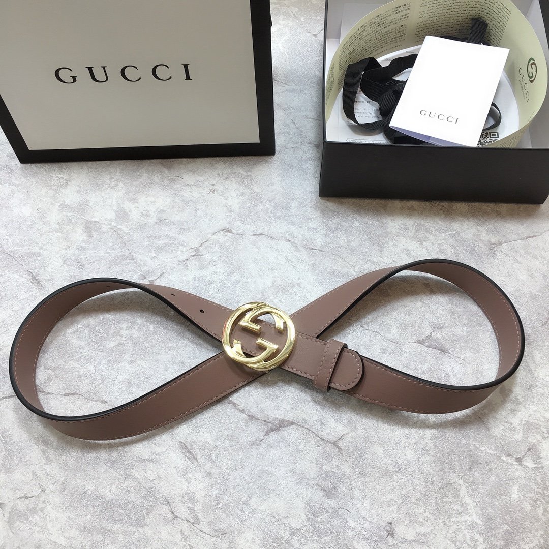Gucci Belt With Interlocking G Buckle Brown GG, Women Belt 370717
