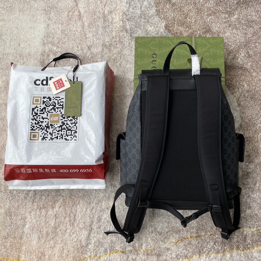 Gucci Black Backpack Black/Grey Soft GG Supreme Blue And Red Web For Men 16.5in/42cm 495563R8X 1071