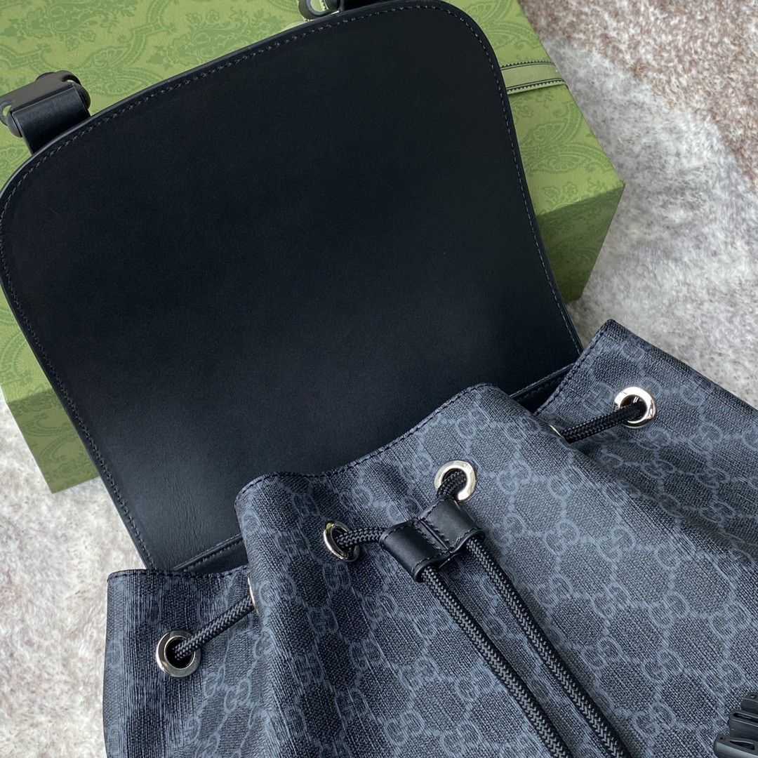 Gucci Black Backpack Black/Grey Soft GG Supreme Blue And Red Web For Men 16.5in/42cm 495563R8X 1071