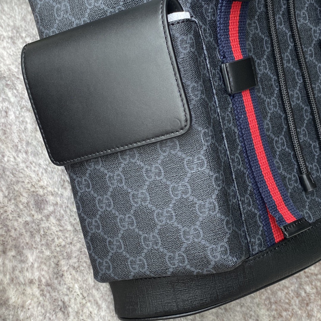 Gucci Black Backpack Black/Grey Soft GG Supreme Blue And Red Web For Men 16.5in/42cm 495563R8X 1071